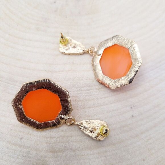 2/$20 Brand New Gold Tone Orange Rhinestone Earrings - Picture 6 of 8
